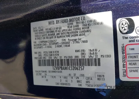 2012 Ford Mustang V6 Premium from USA, damaged, VIN 1ZVBP8AM1C5206257